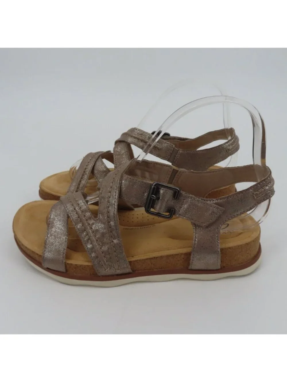 Clarks Collection Women 9M Shimmer Beige Synthetic Strappy Comfort Sandals Shoes